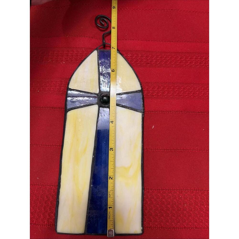 Blue Cross Stained Glass Cross Ornament Christmas Decoration - Picture 3 of 4